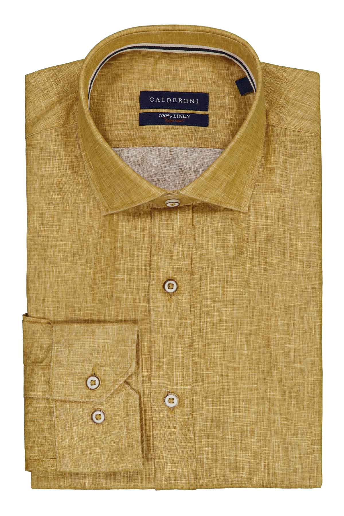 Camisa Casual LINEN Calderoni Amarillo Contemporary Fit