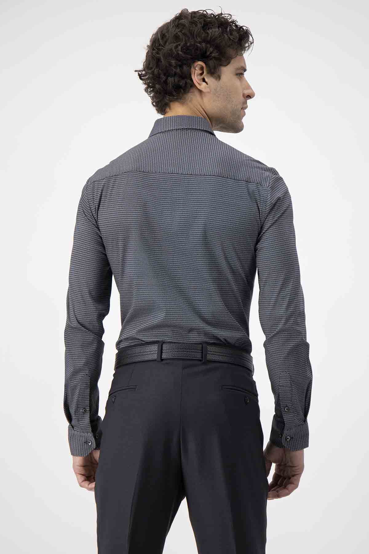 Camisa Knit Mercerized Cotton Calderoni Color Negro Slim Fit