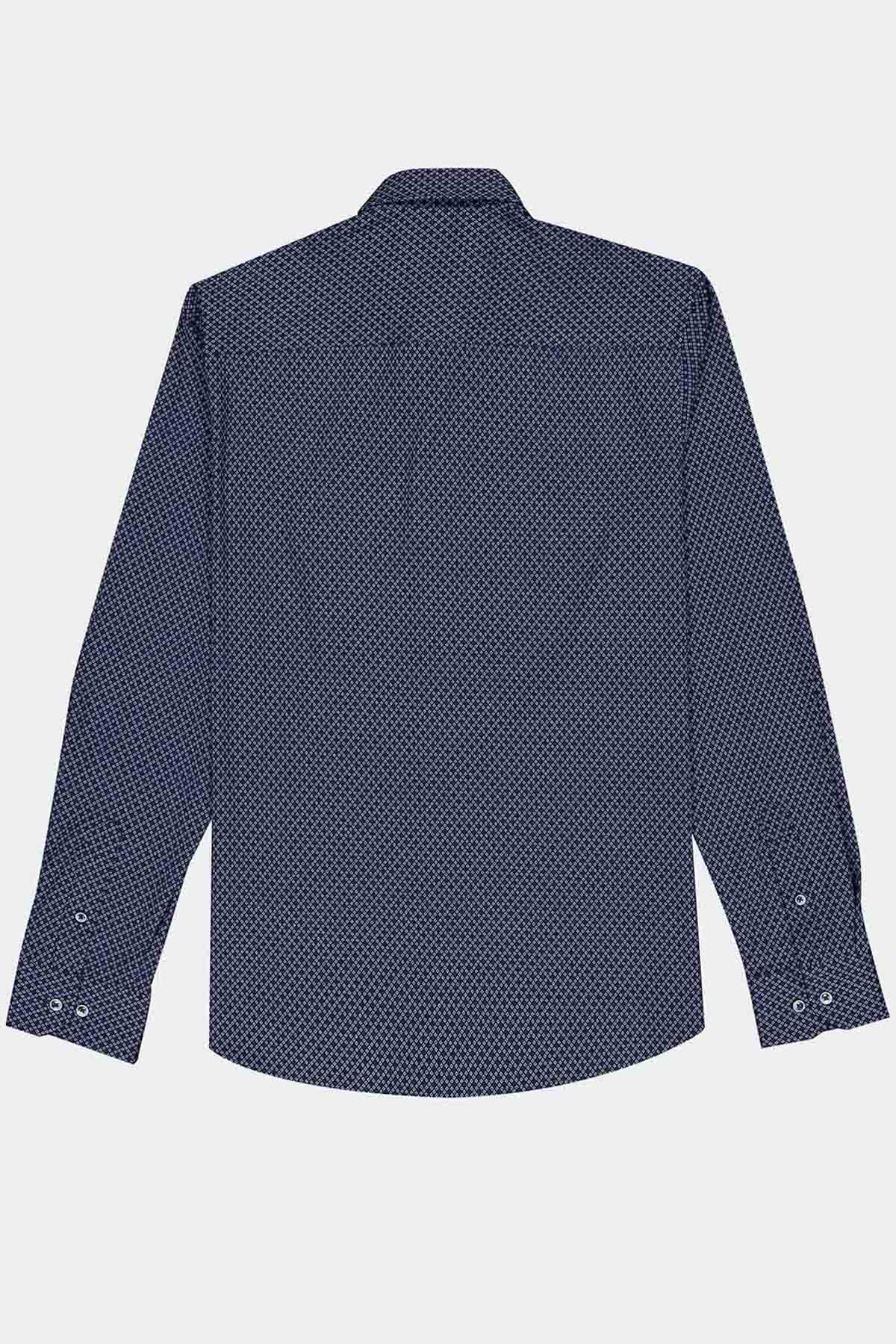 Camisa Knit Mercerized Cotton Calderoni Azul Marino Slim Fit