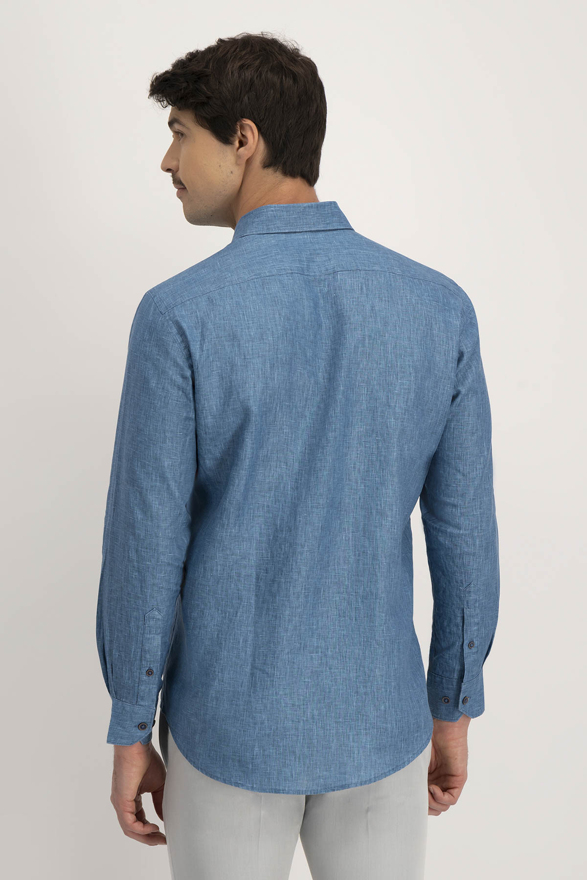 Camisa Casual LINEN Calderoni Azul Contemporary Fit