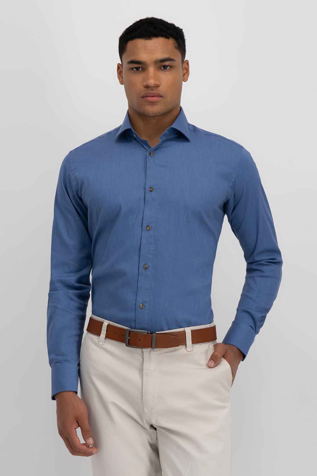 Camisa Sport Roberts Super Touch Color Azul Claro Slim Fit