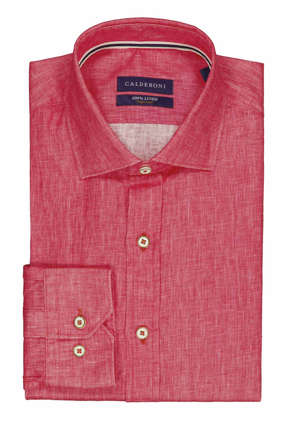 Camisa Casual LINEN Calderoni Rojo Contemporary Fit