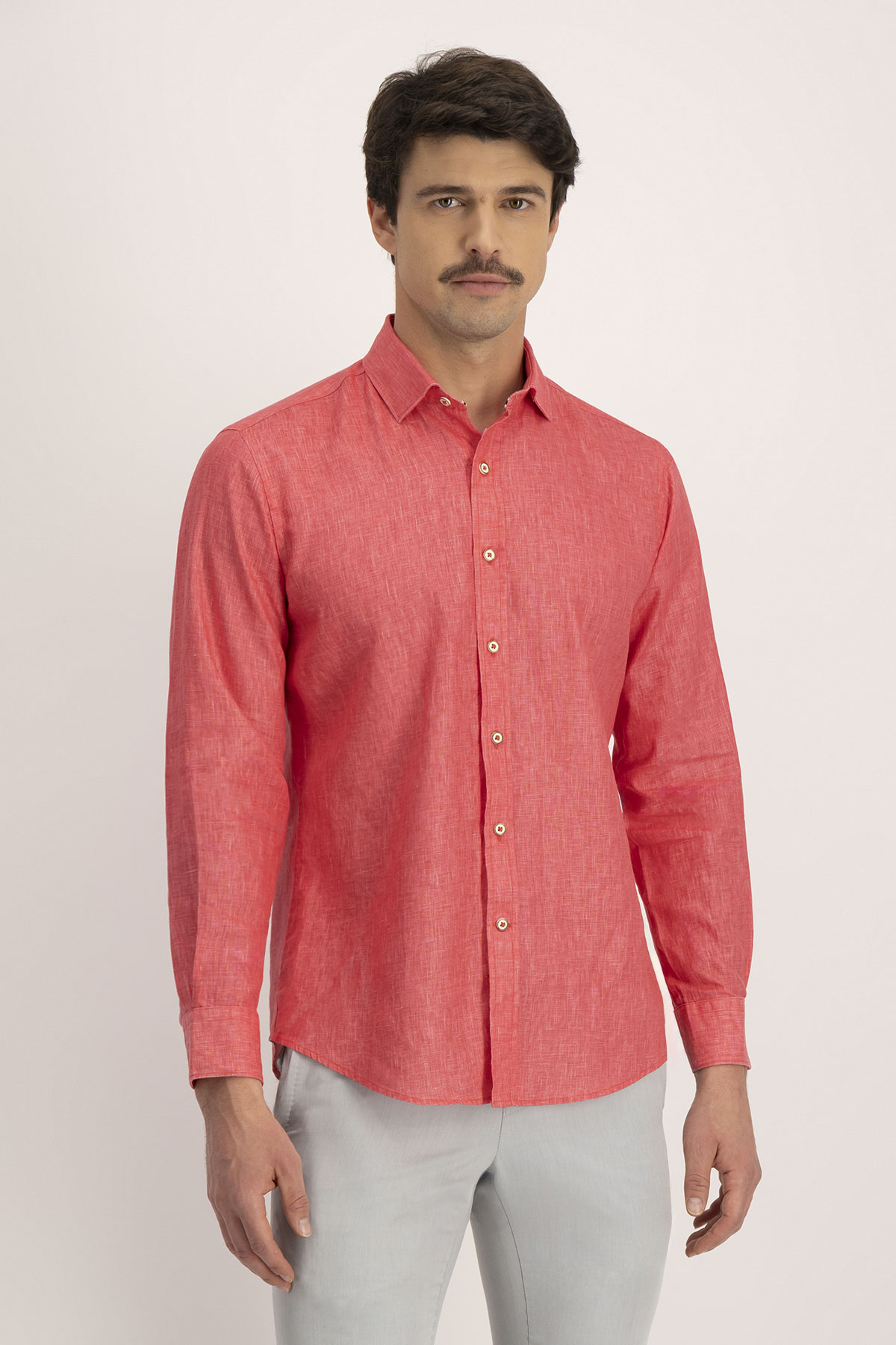 Camisa Casual LINEN Calderoni Rojo Contemporary Fit