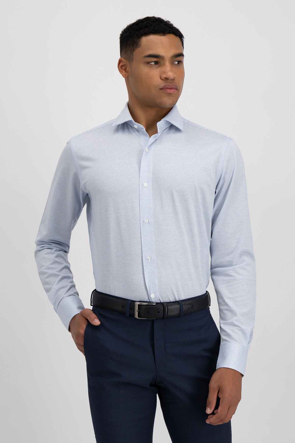 Camisa Knit Calderoni Color Azul Regular Fit