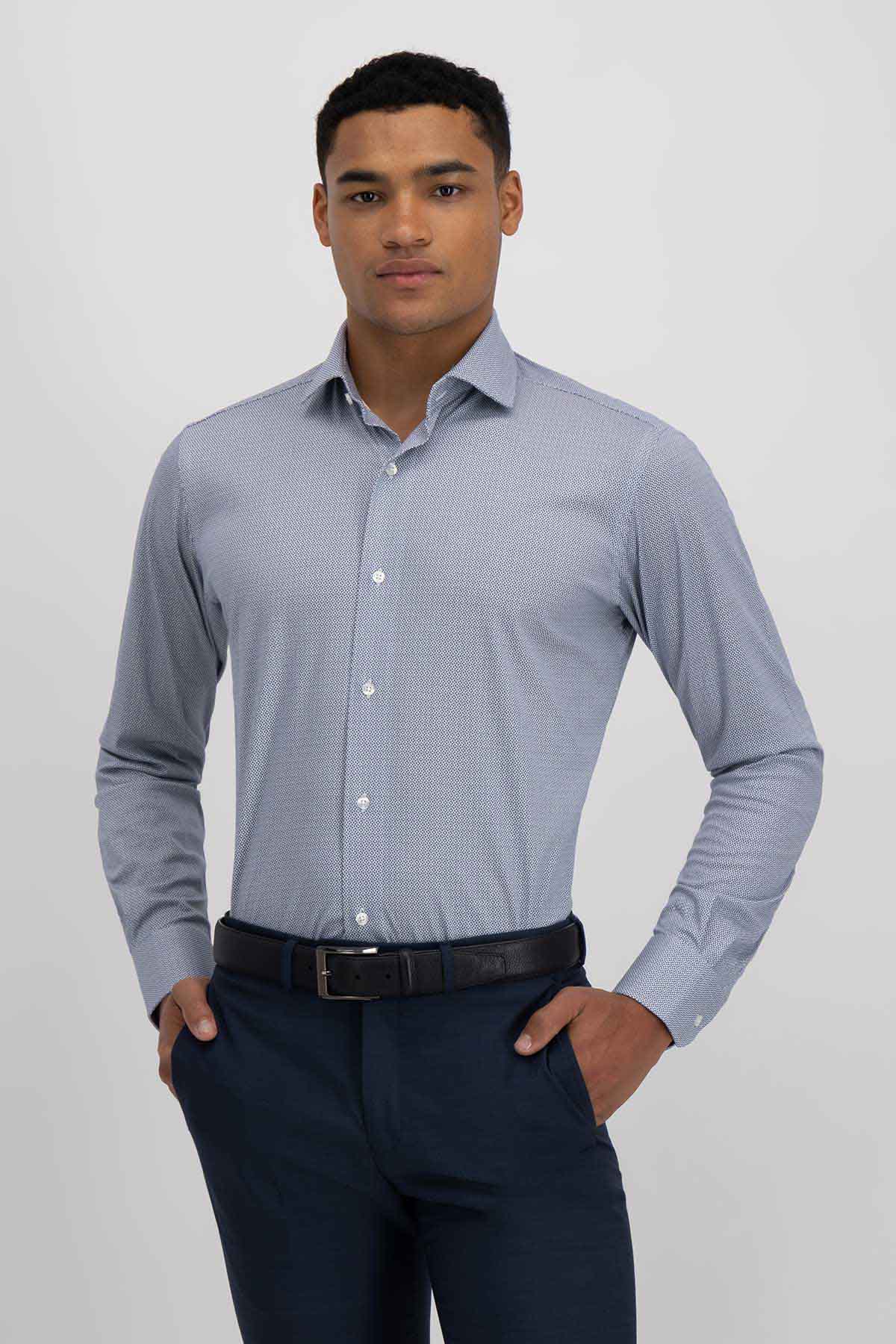 Camisa Knit Calderoni Color Azul Marino Regular Fit
