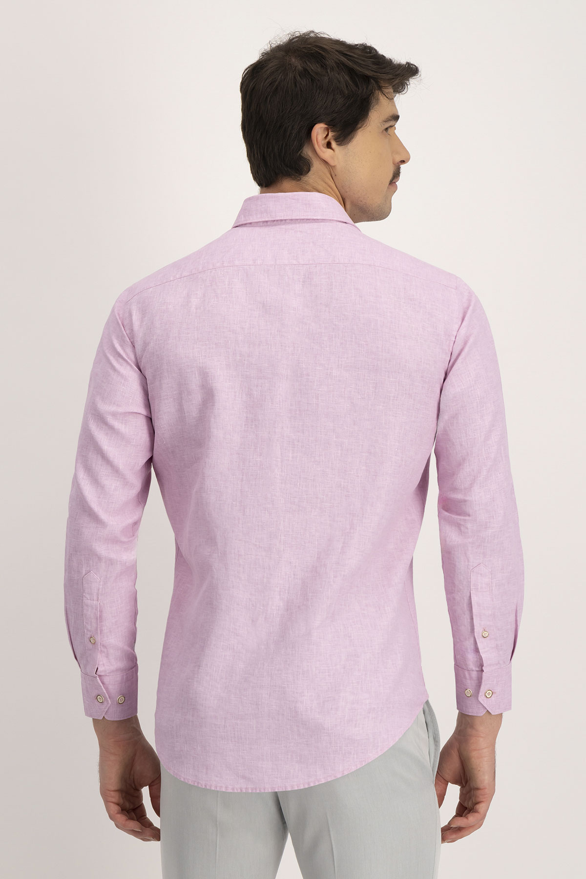 Camisa Casual LINEN Calderoni Rosa Contemporary Fit