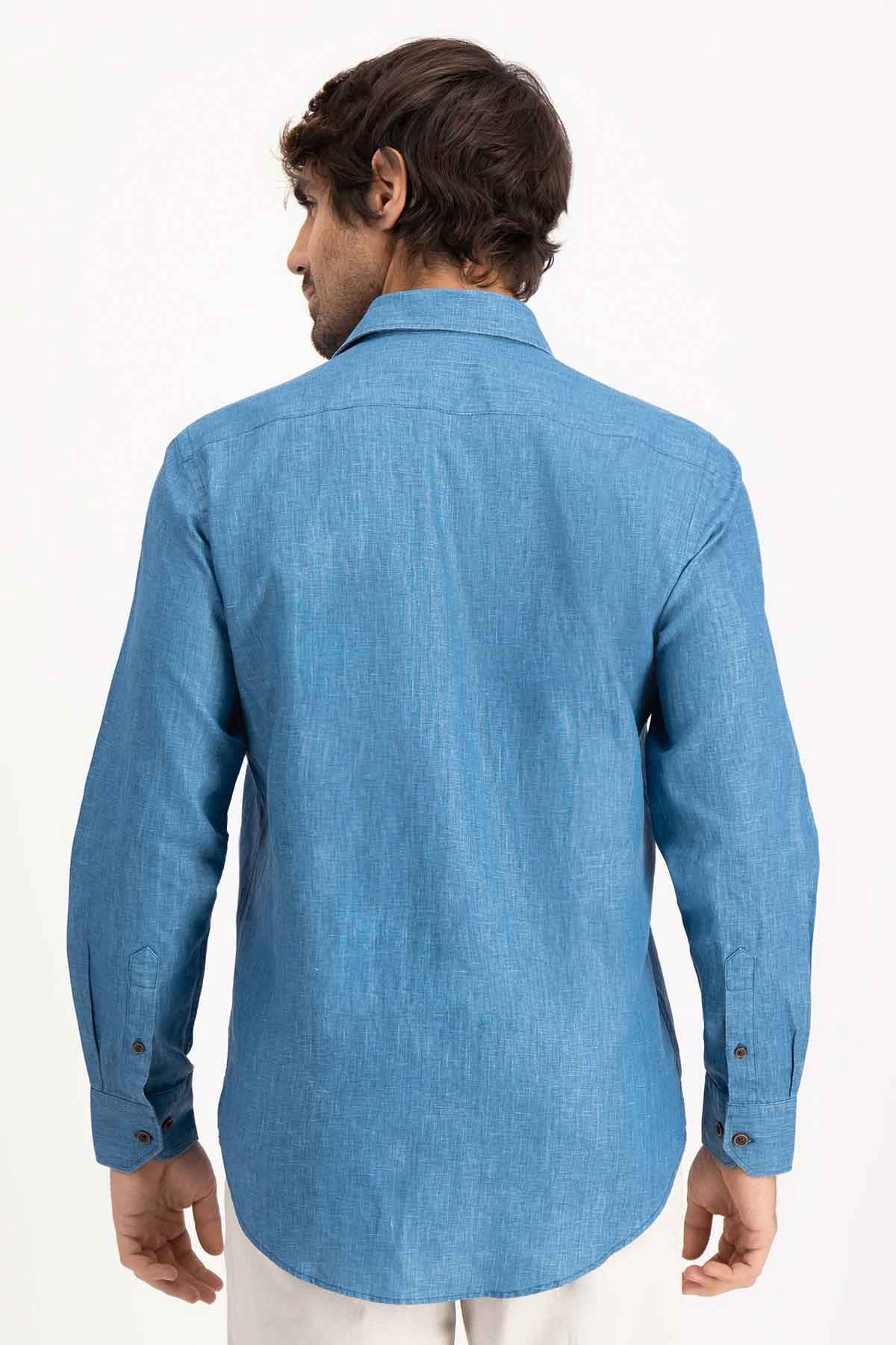 Camisa Paper Touch Calderoni Color Turquesa Slim Fit