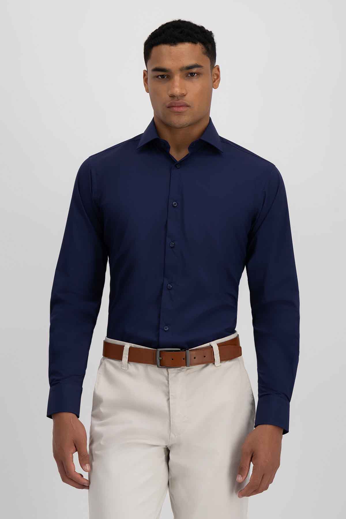 Camisa Sport Roberts Super Touch Color Azul Marino Slim Fit