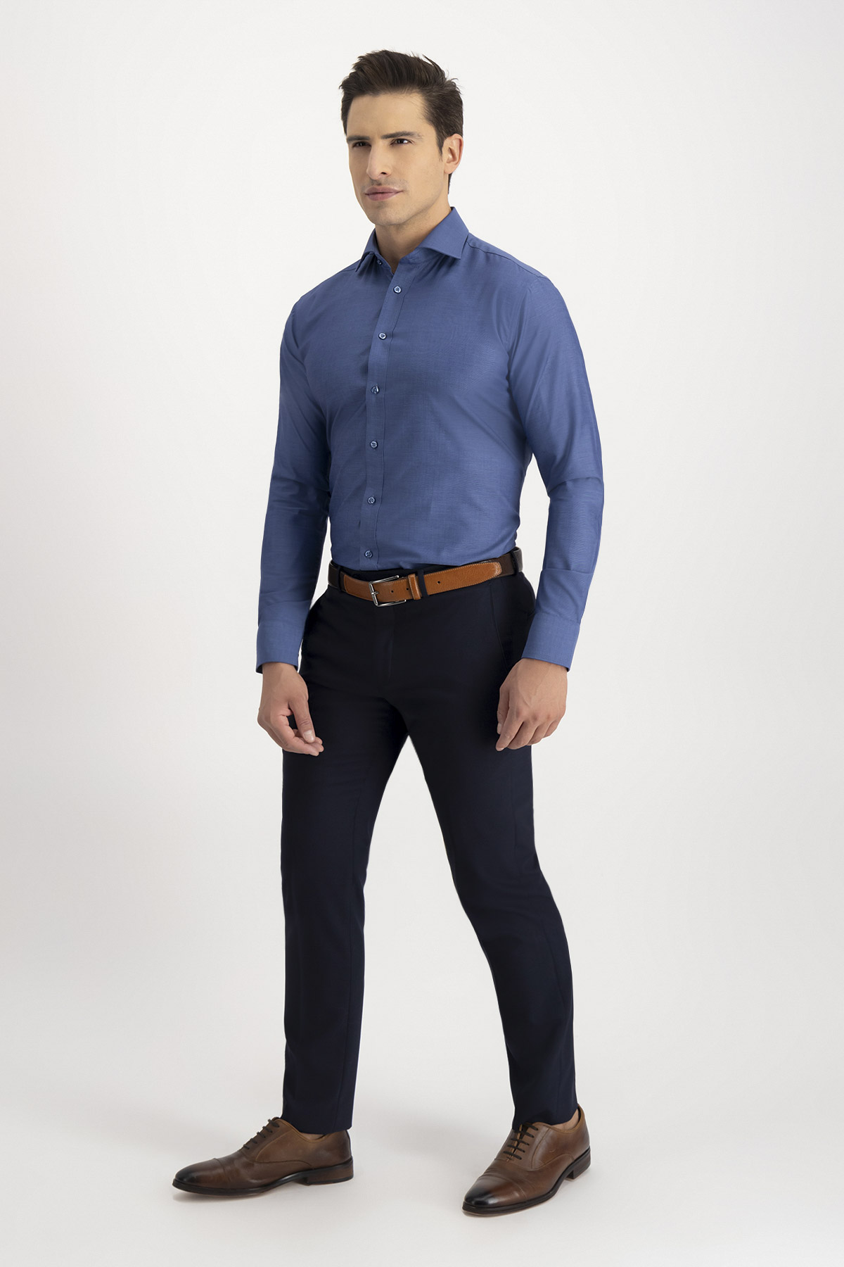 Camisa Formal Silk Protein Contemporary Fit Azul Índigo