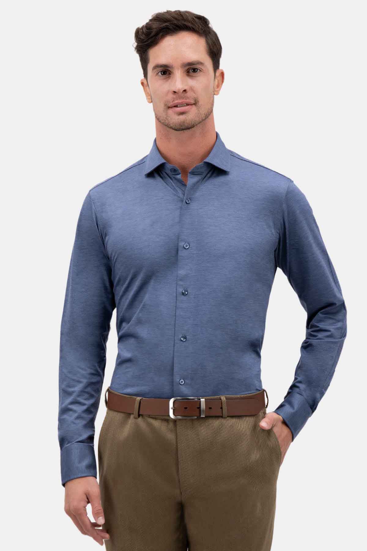 Camisa Knit Calderoni Roberts Contemporary Fit Color Azul