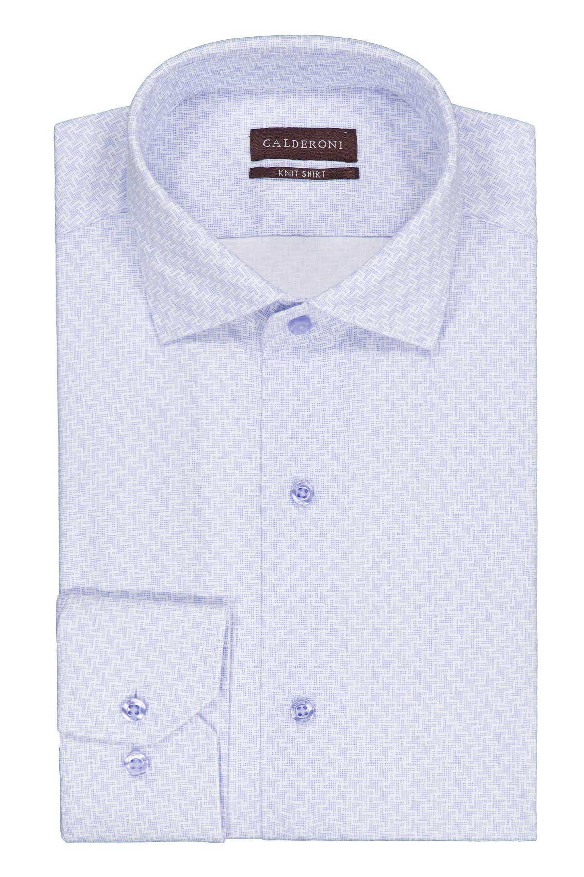 Camisa Formal Knit Calderoni Azul Contemporary Fit