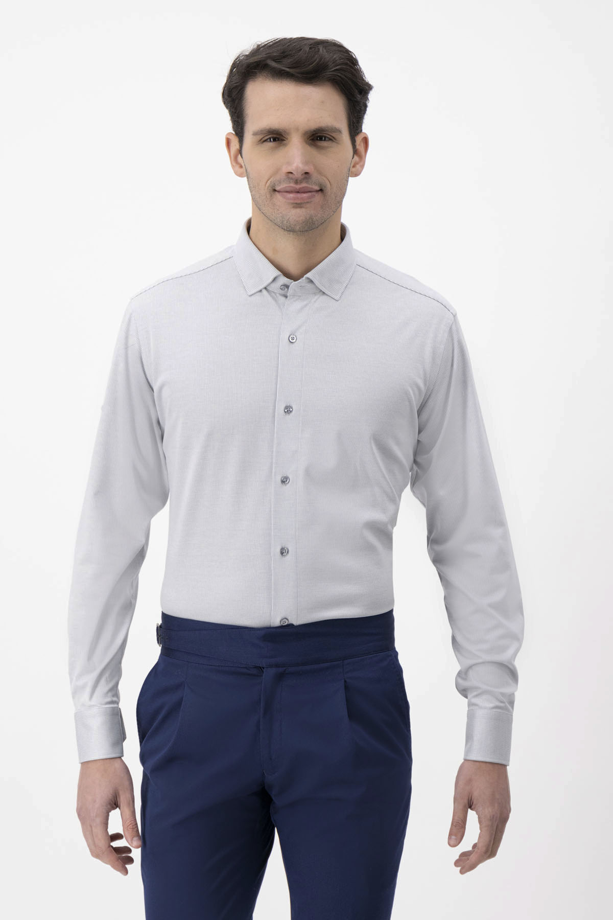 Camisa Formal Knit Calderoni Gris Contemporary Fit