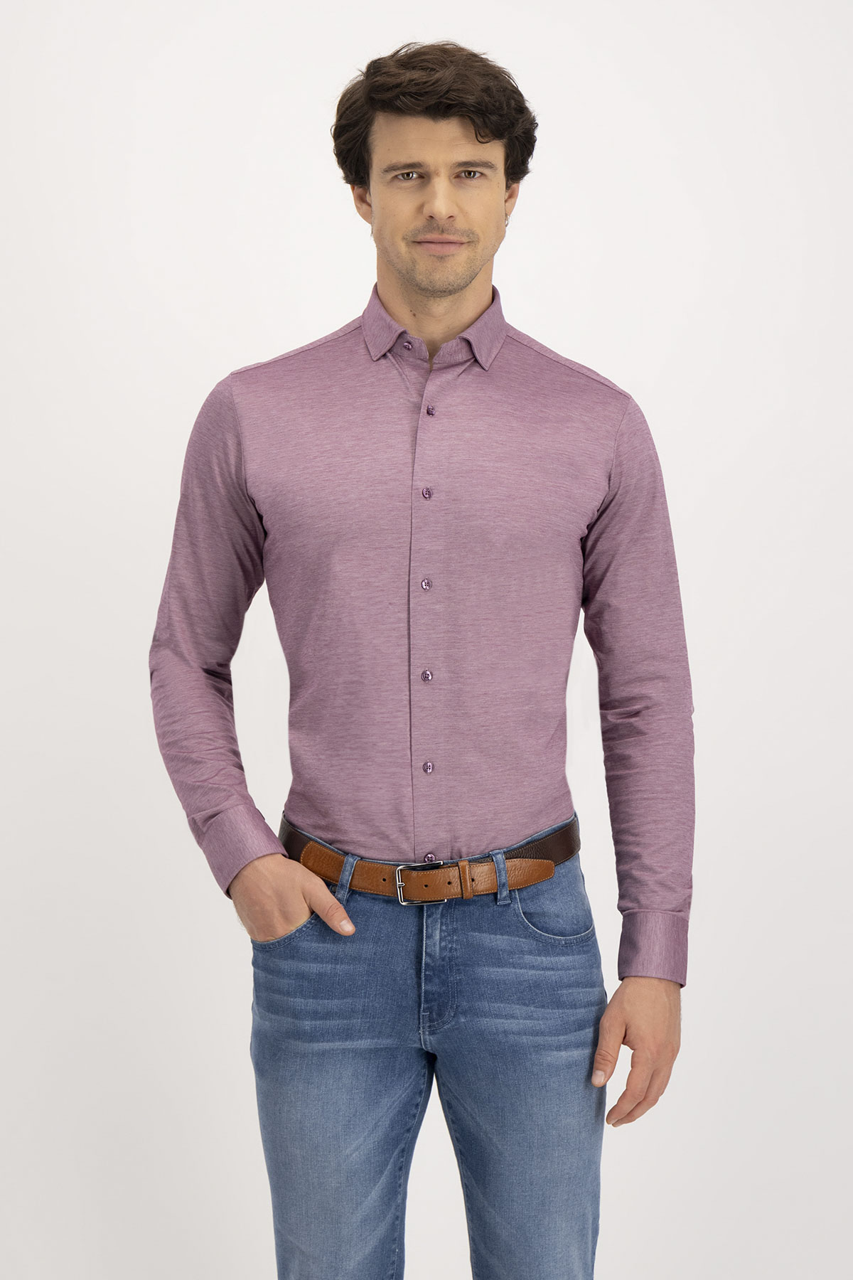 Camisa Formal Knit Calderoni Vino Contemporary Fit