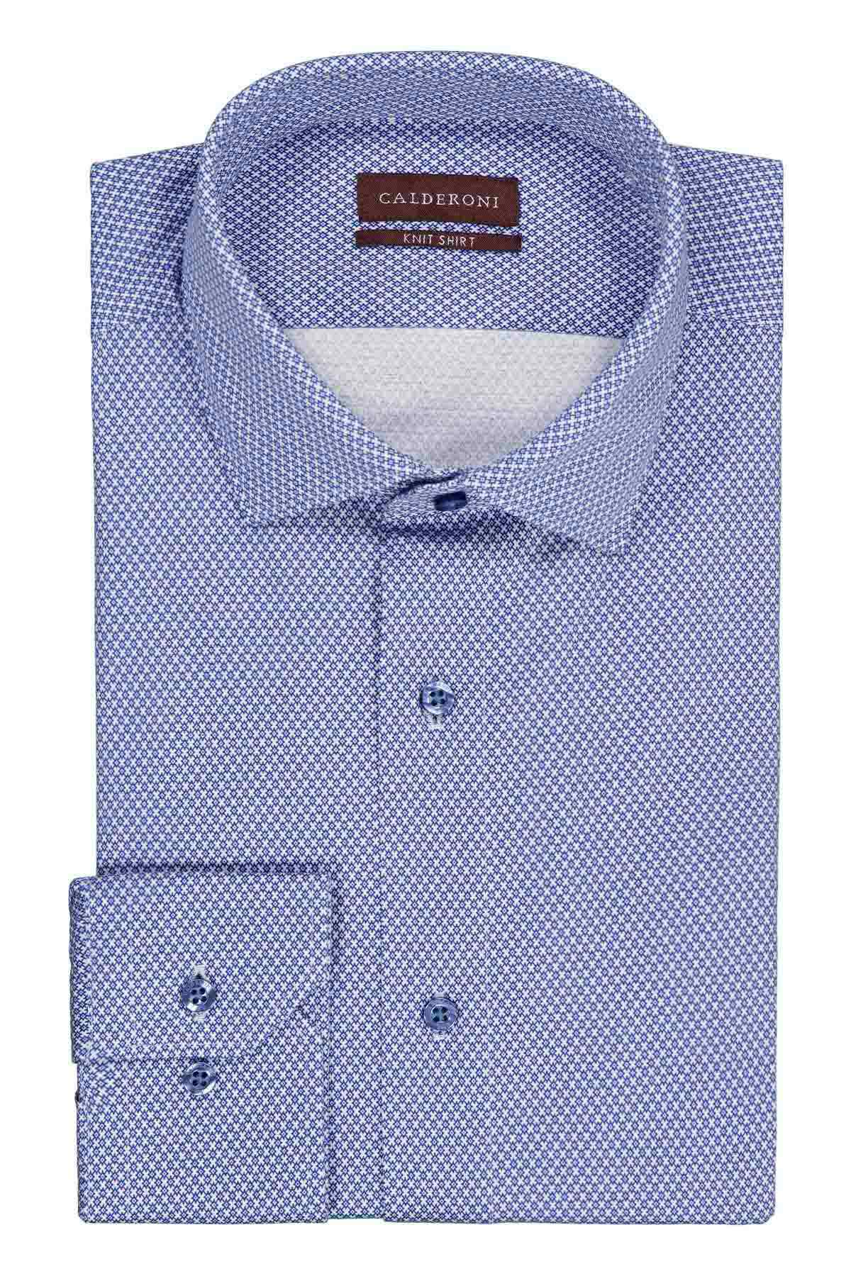 Camisa Formal Knit Calderoni Azul Contemporary Fit