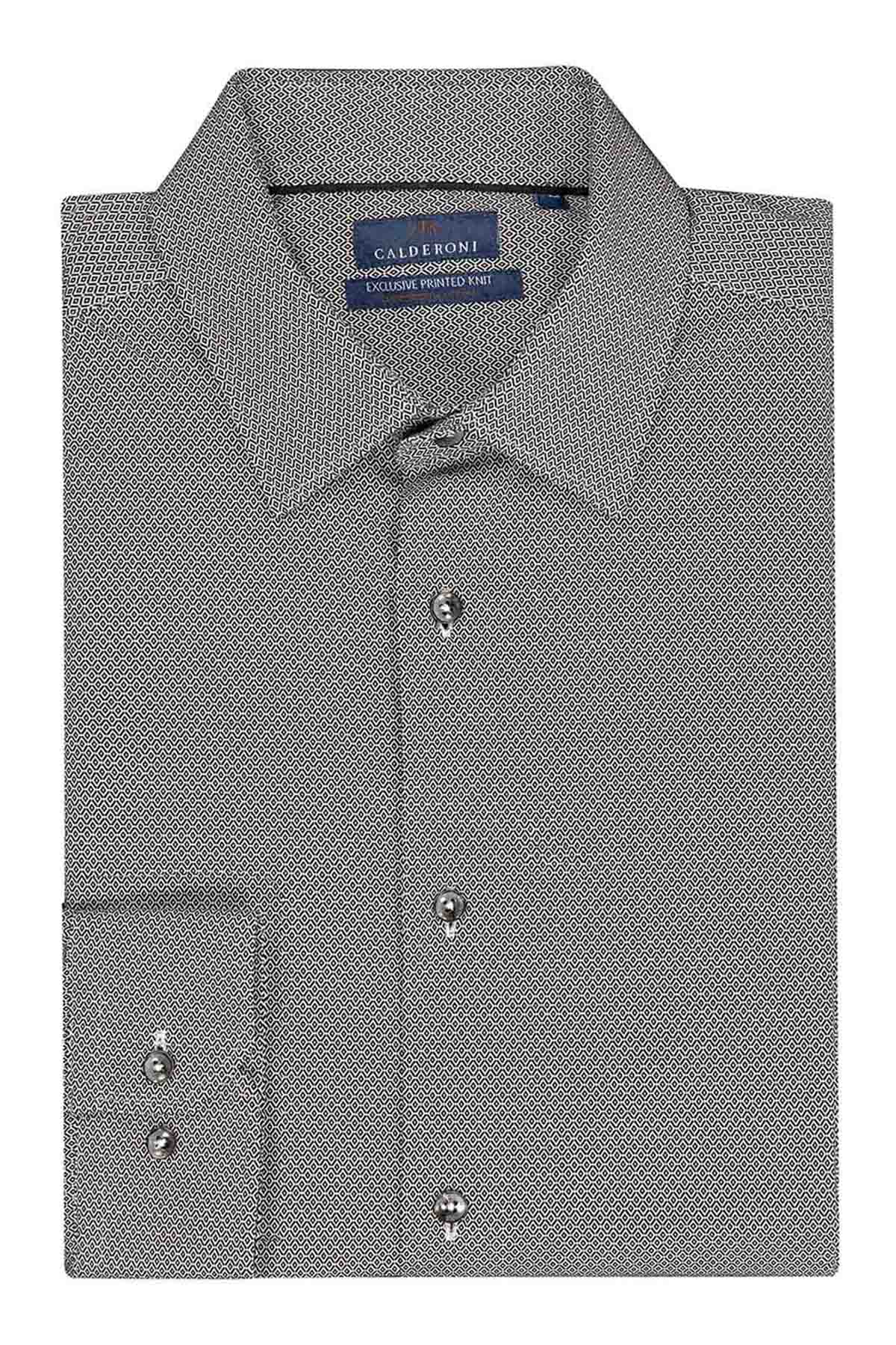 Camisa Knit Mercerized Cotton Calderoni Verde Slim Fit