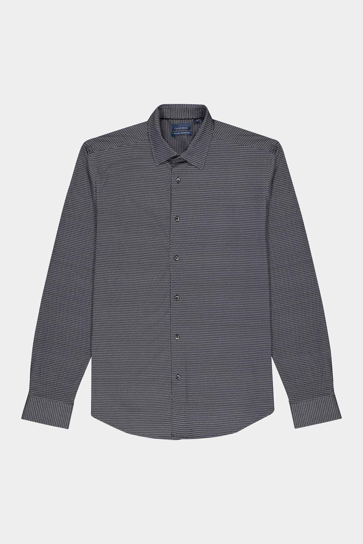 Camisa Knit Mercerized Cotton Calderoni Color Negro Slim Fit