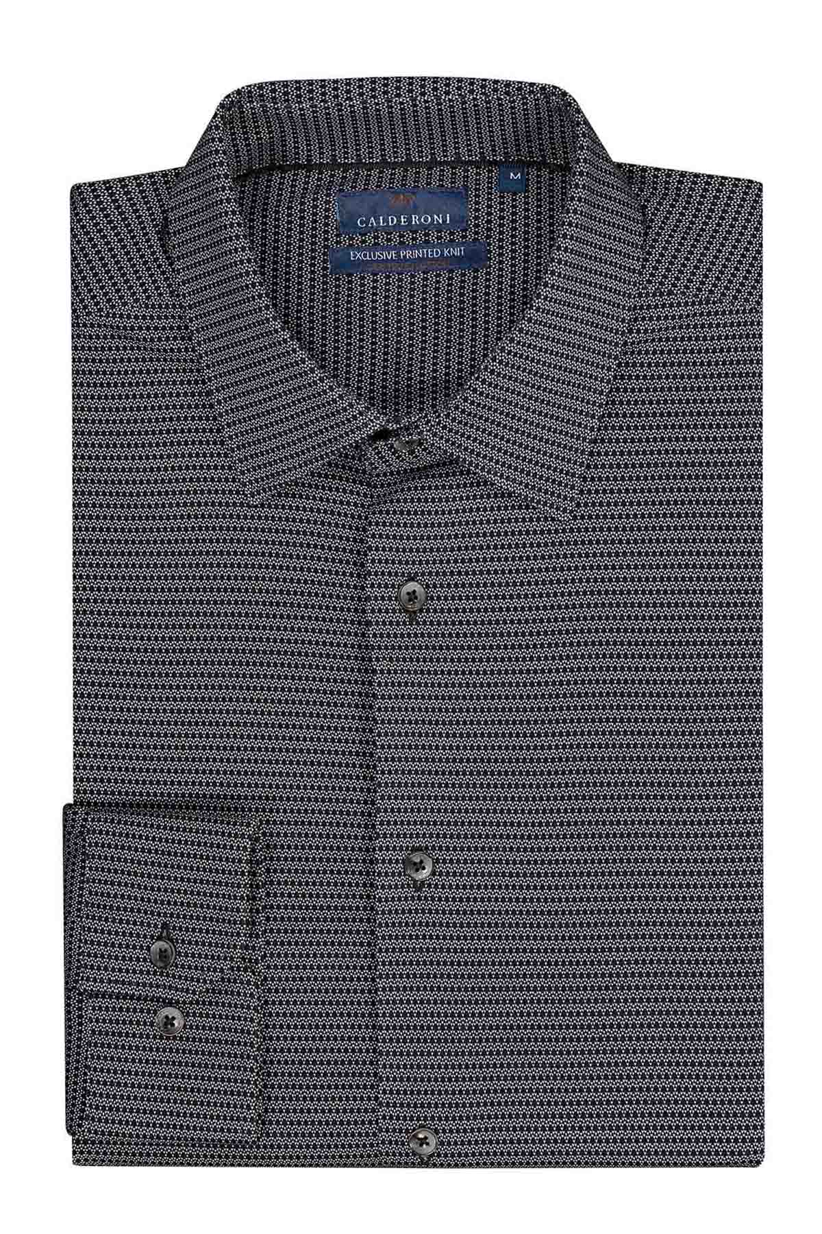 Camisa Knit Mercerized Cotton Calderoni Color Negro Slim Fit