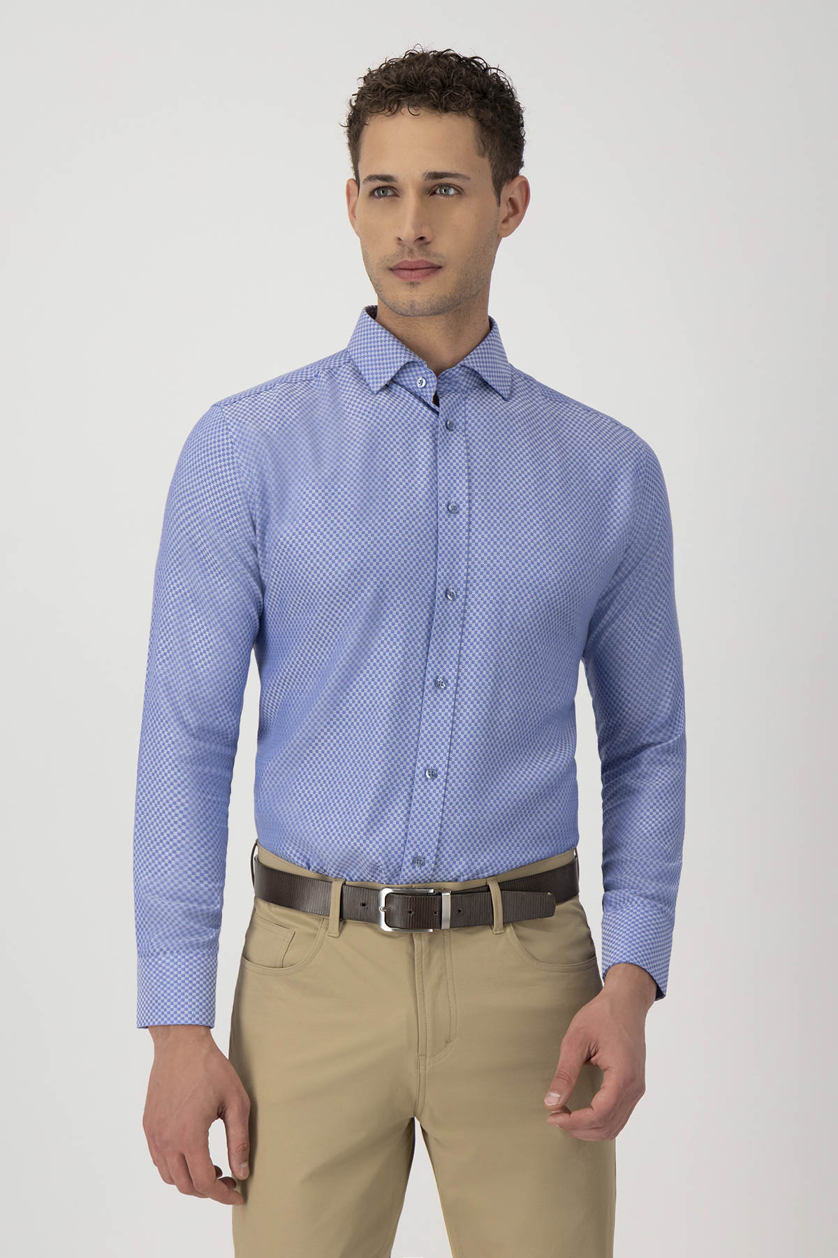 Camisa Formal Silk Protein Contemporary Fit Azul