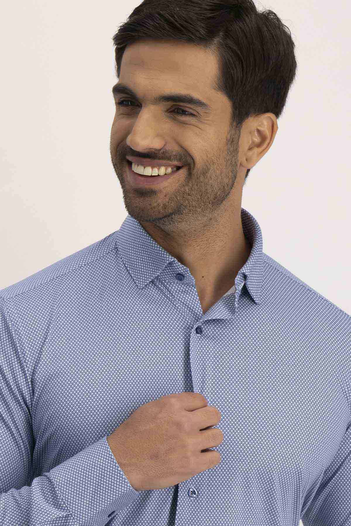 Camisa Formal Knit Calderoni Azul Contemporary Fit