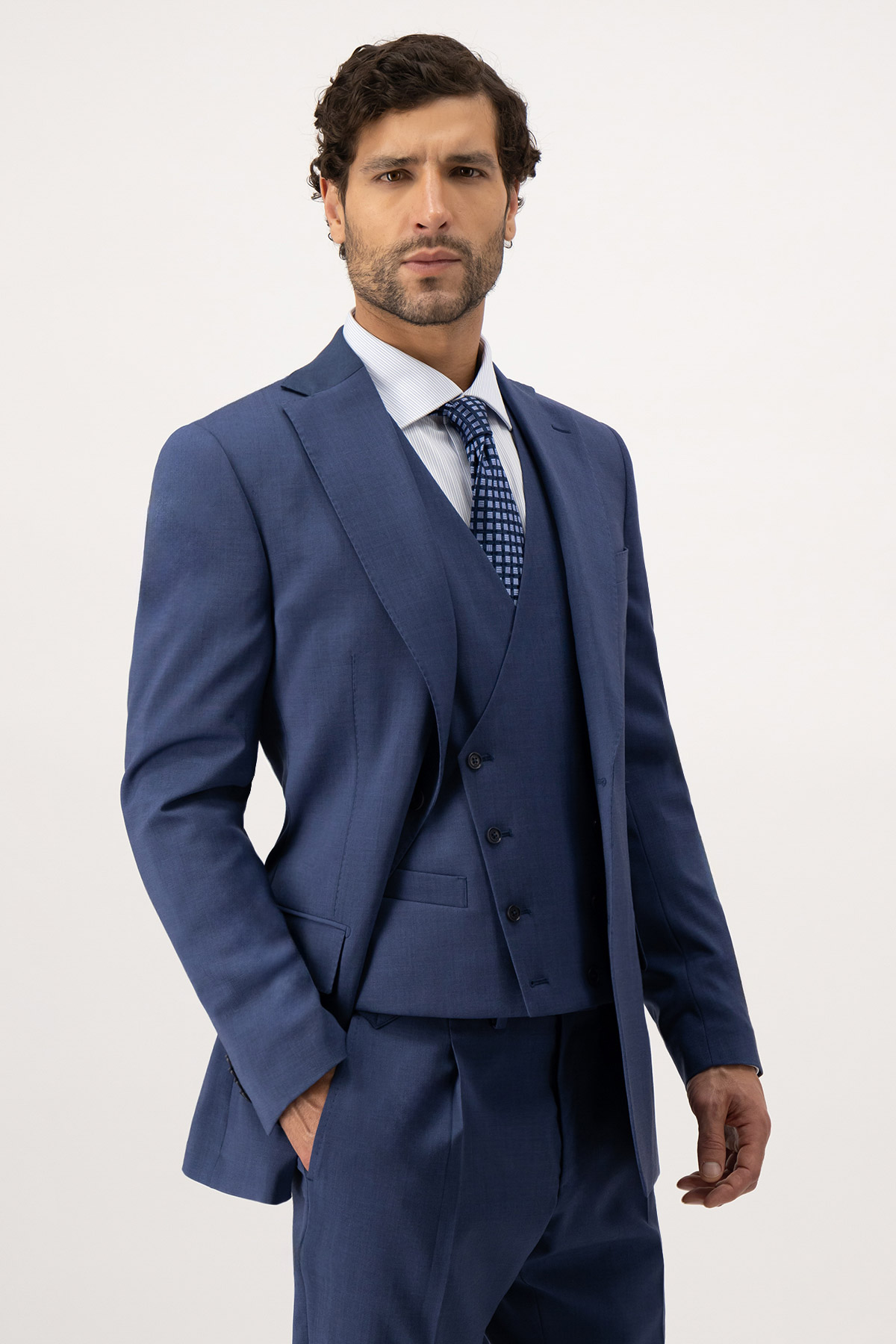 Traje Trío Calderoni Color Azul Slim Fit