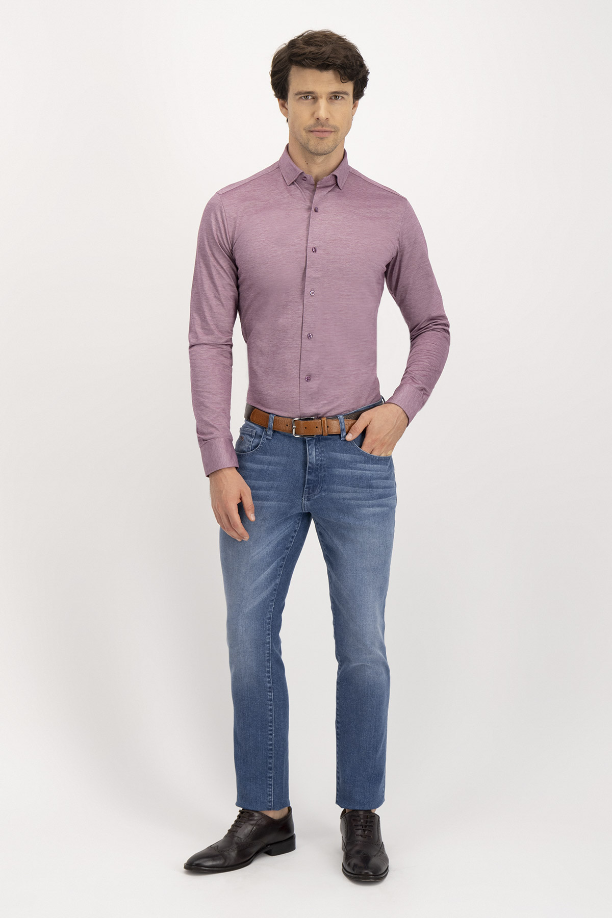 Camisa Formal Knit Calderoni Vino Contemporary Fit