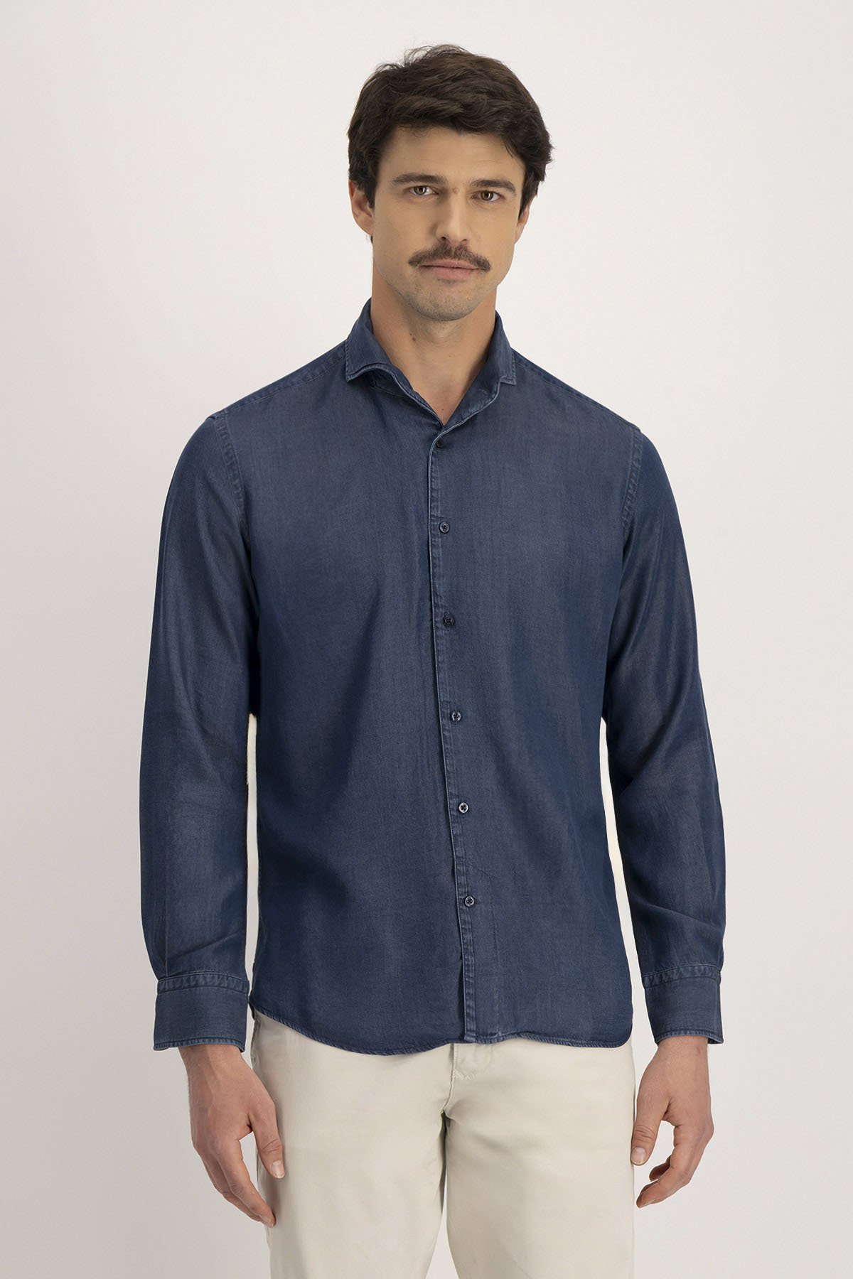 Camisa Casual DENIM TENCEL Calderoni Azul Marino Contemporary Fit