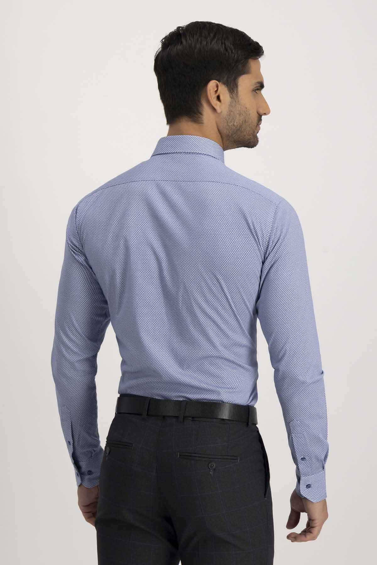 Camisa Formal Knit Calderoni Azul Contemporary Fit