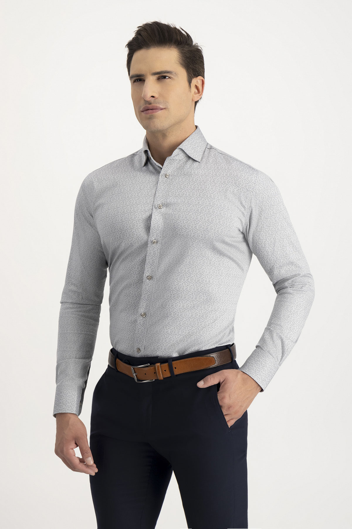 Camisa Formal Protein Silk Contemporary Fit Gris