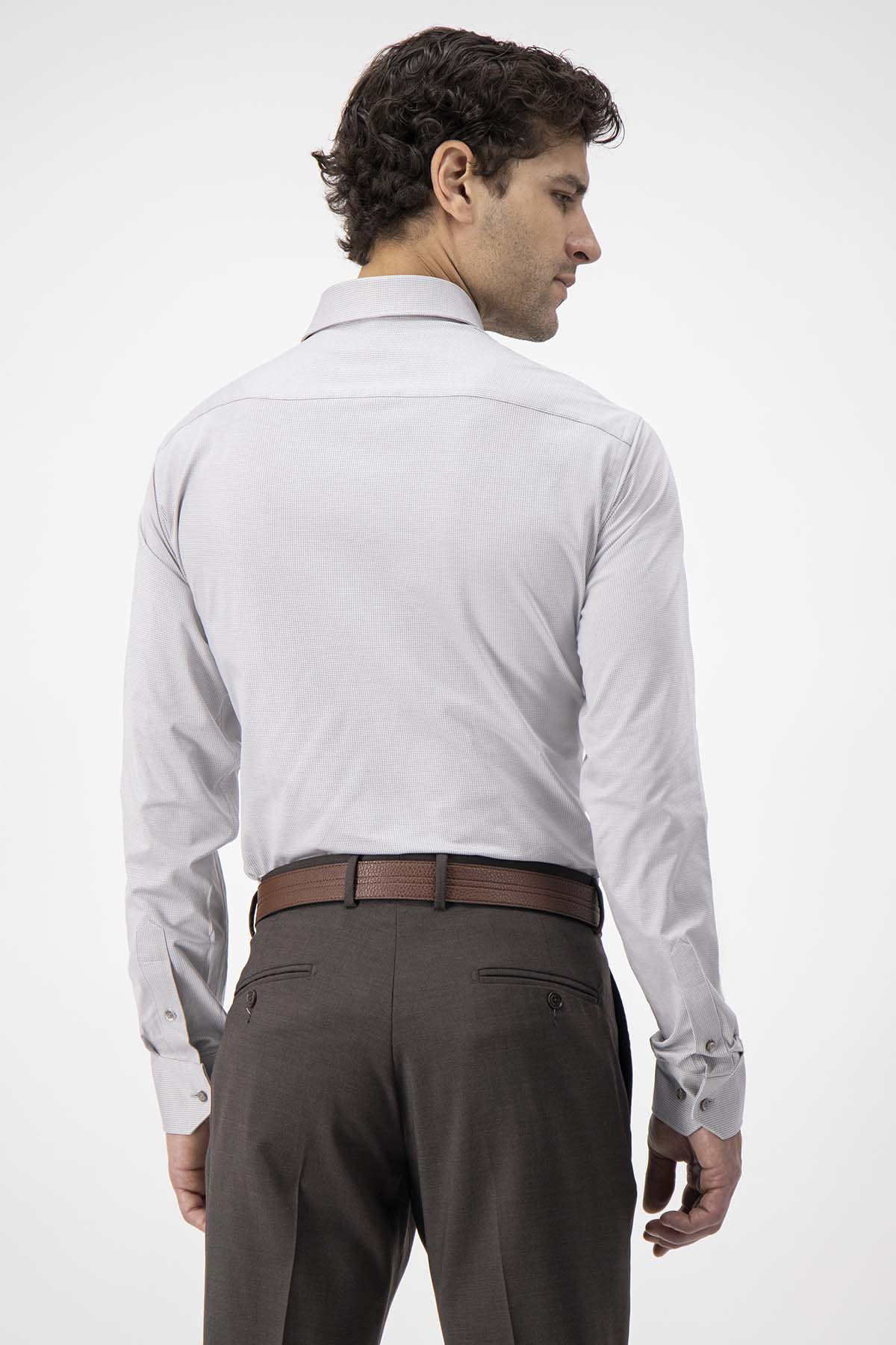 Camisa Vestir Knit Calderoni Beige Regular Fit