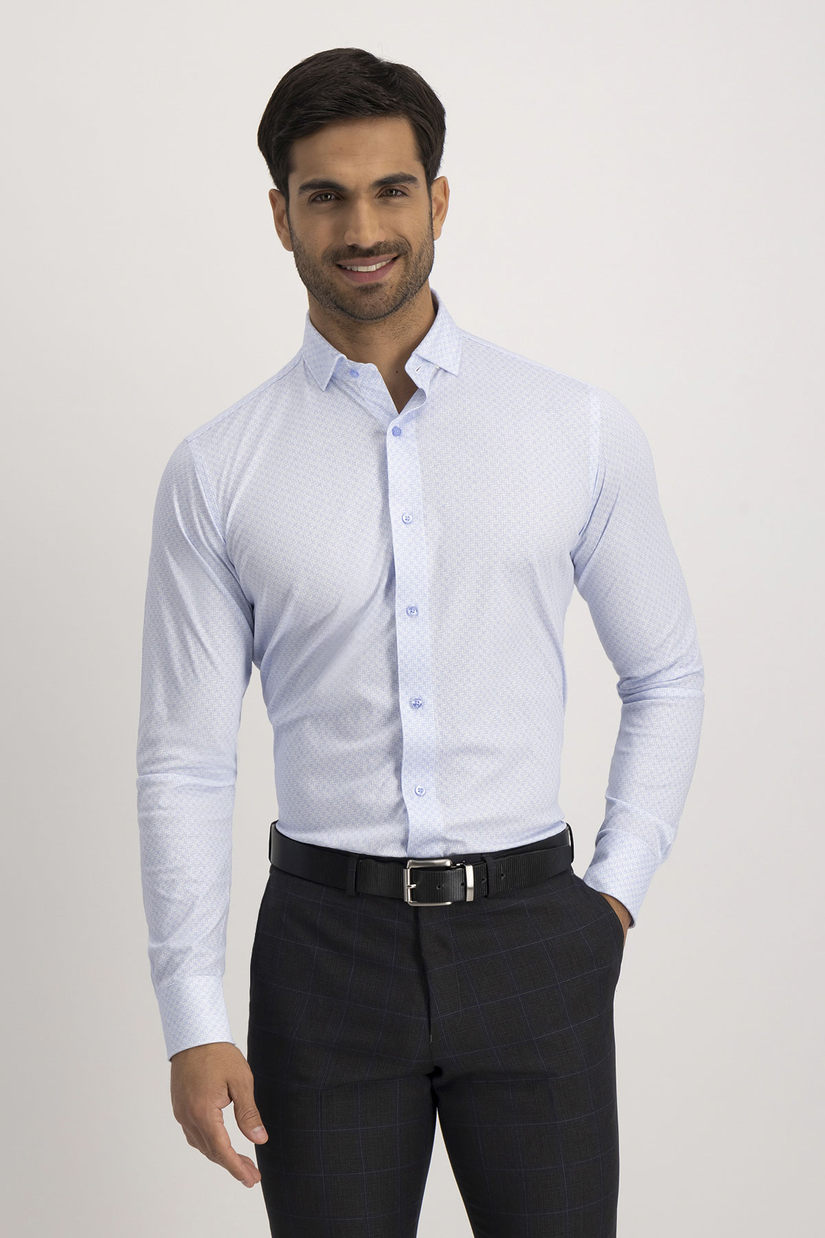 Camisa Formal Knit Calderoni Azul Contemporary Fit