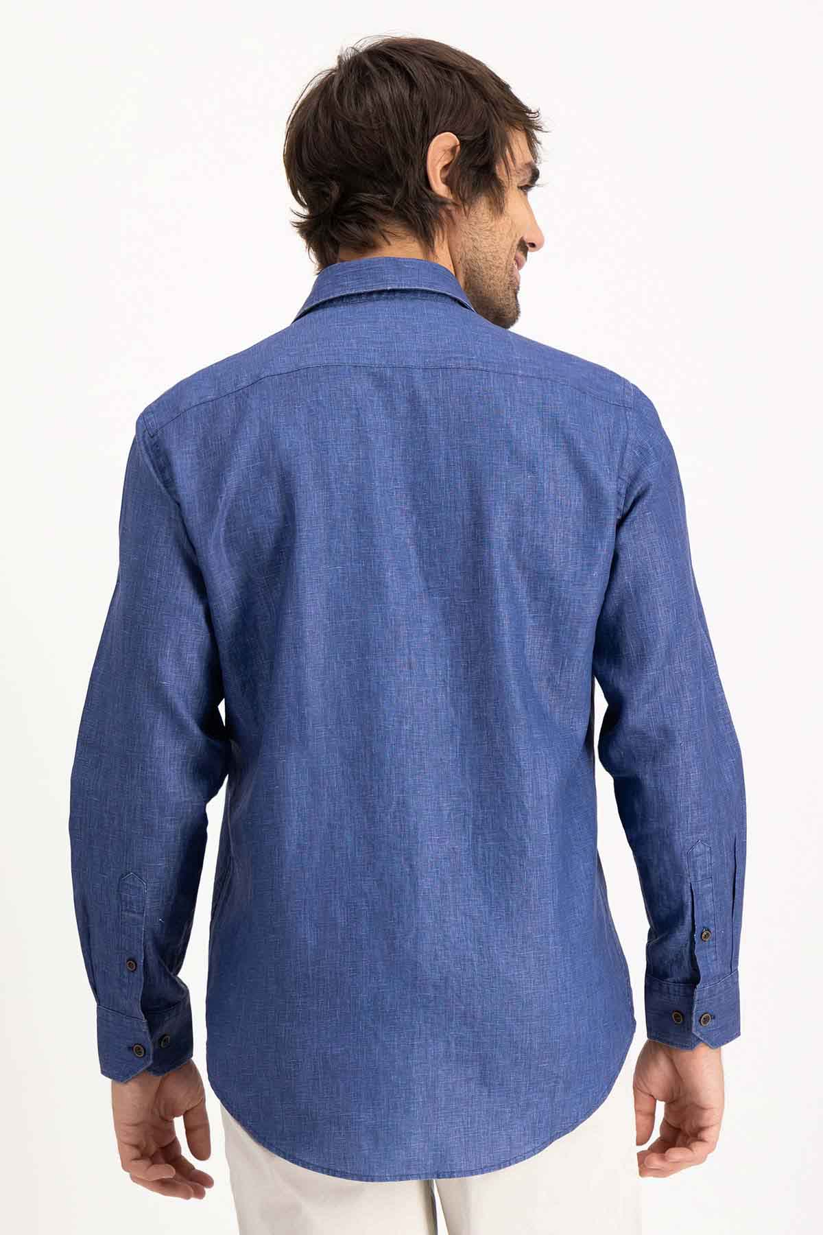 Camisa Paper Touch Azul Navy Slim Fit