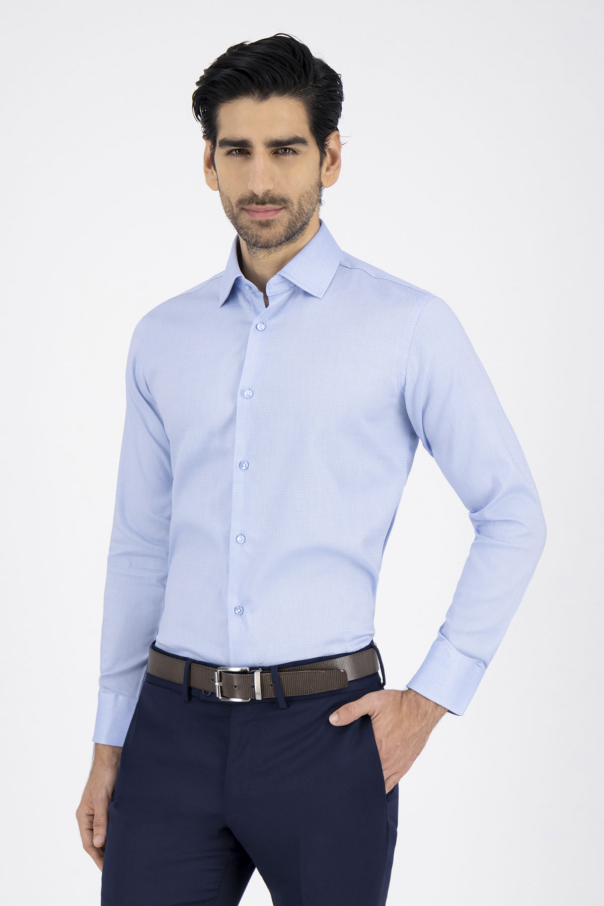 Camisa Formal Nano Tech Slim Fit Azul Marino