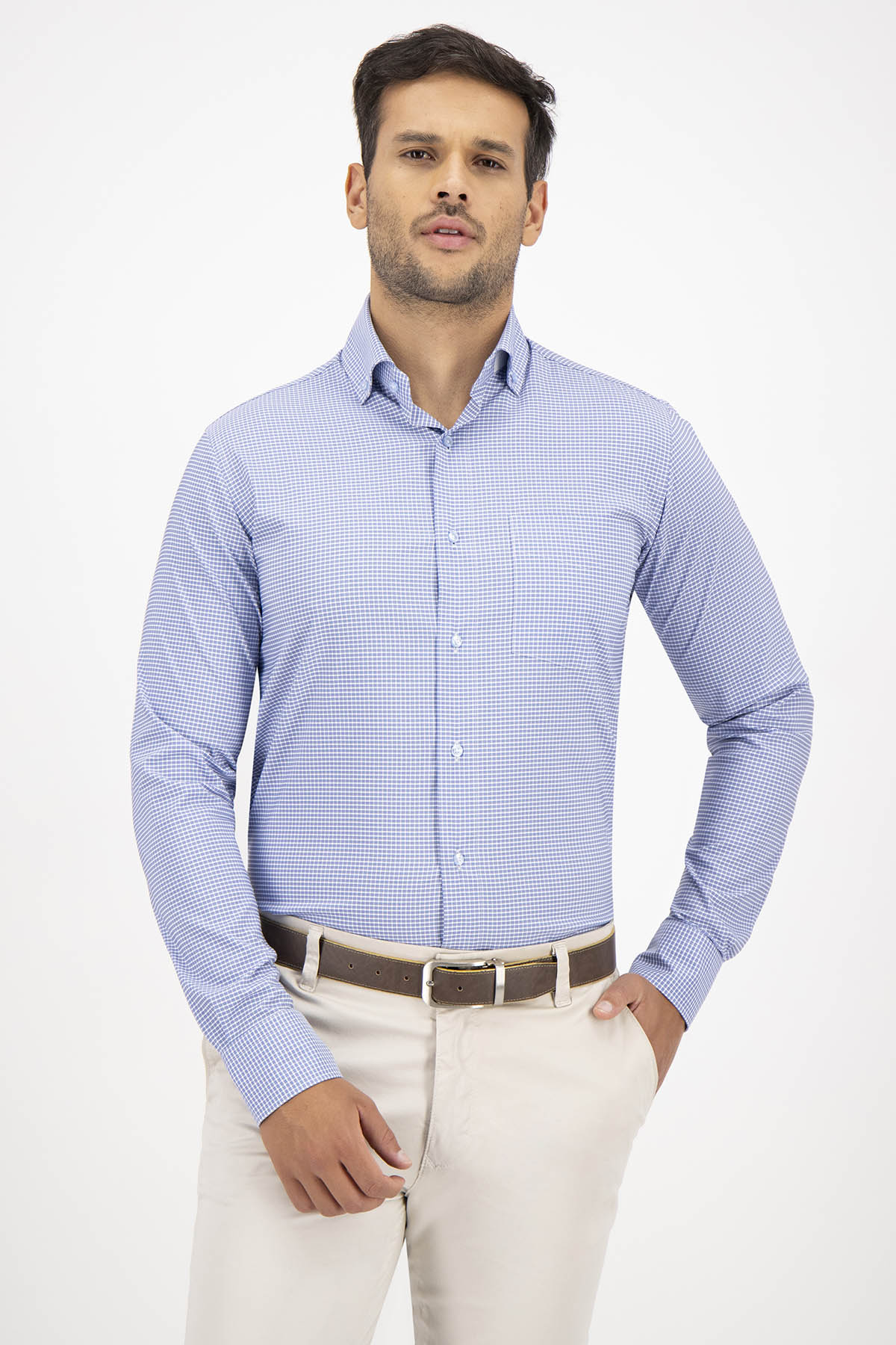 Camisa Sport Roberts Super Touch Azul Claro Slim Fit