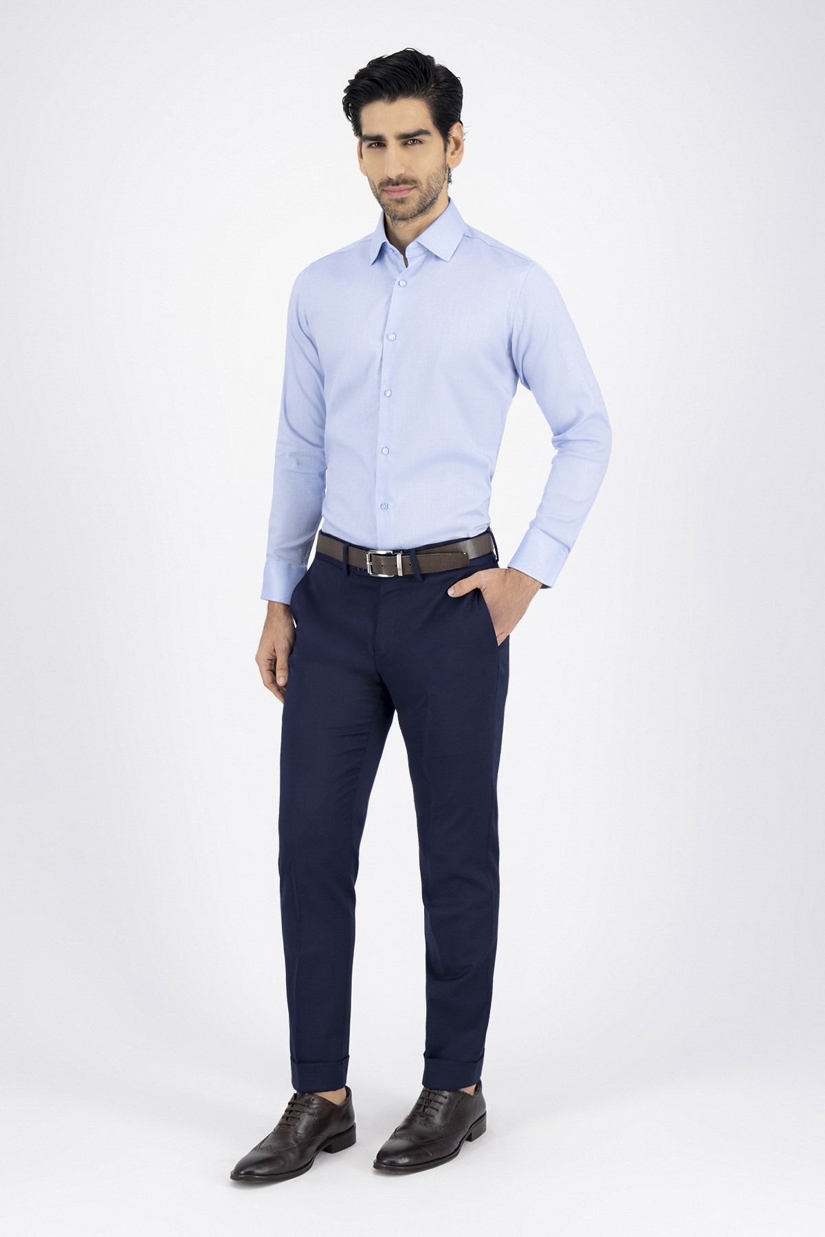 Camisa Formal Nano Tech Slim Fit Azul Marino