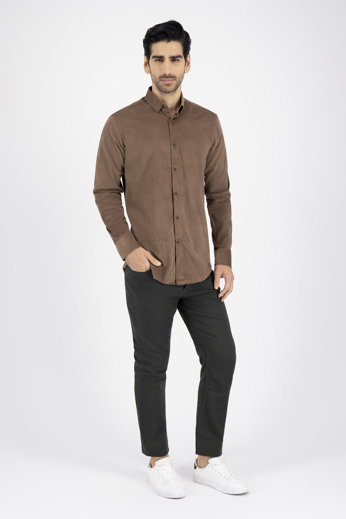 Camisa Casual Premium Cotton Slim Fit Café