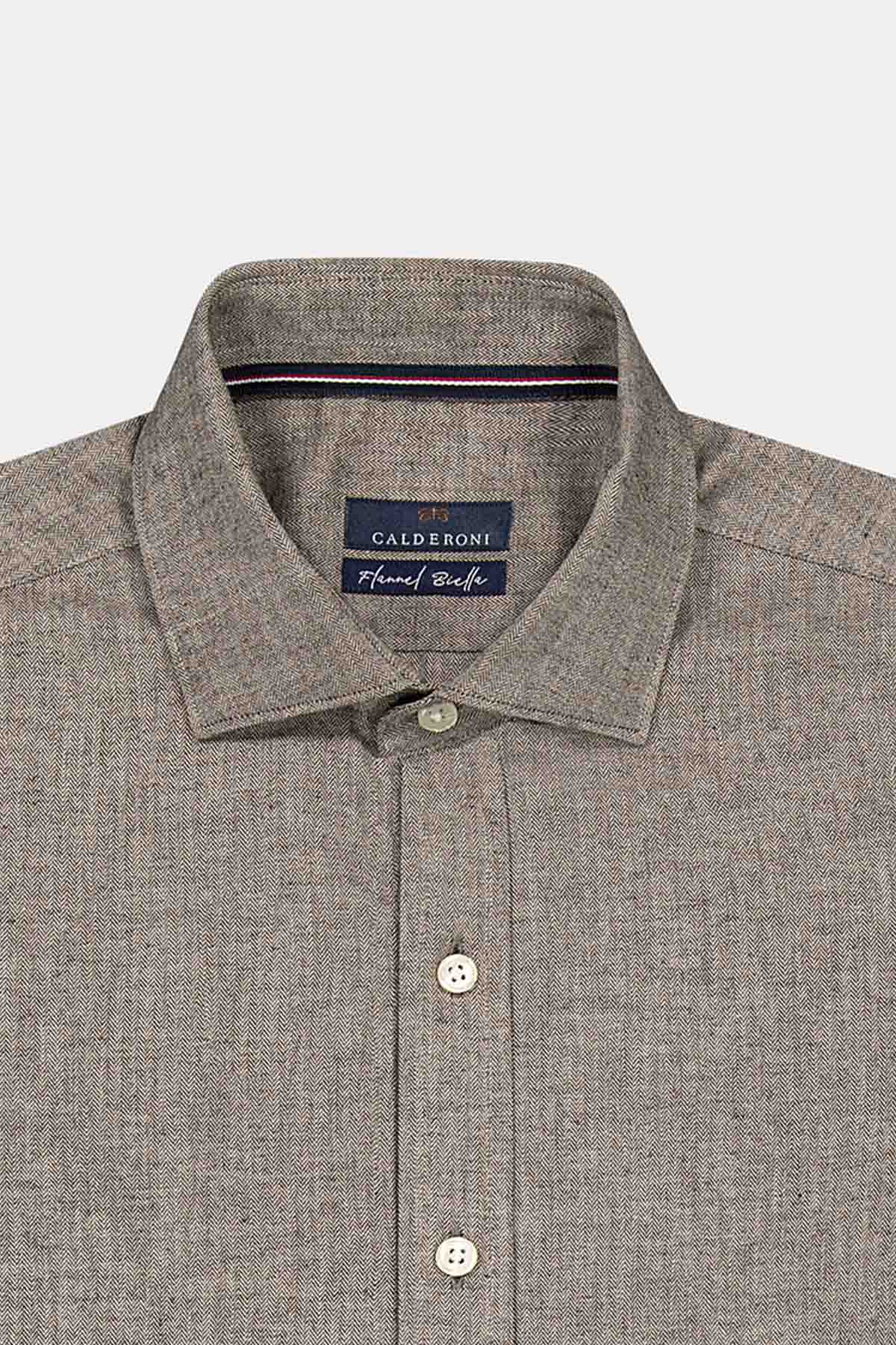 Camisa Casual Calderoni Color Café Regular Fit