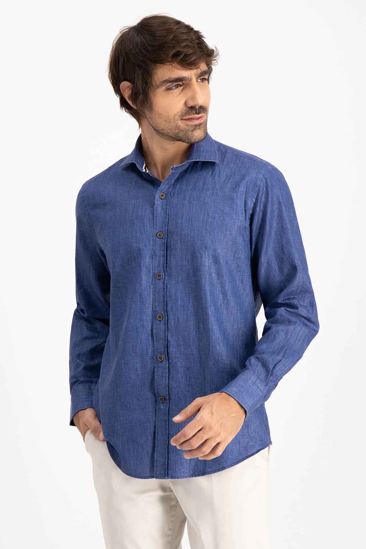 Camisa Paper Touch Azul Navy Slim Fit