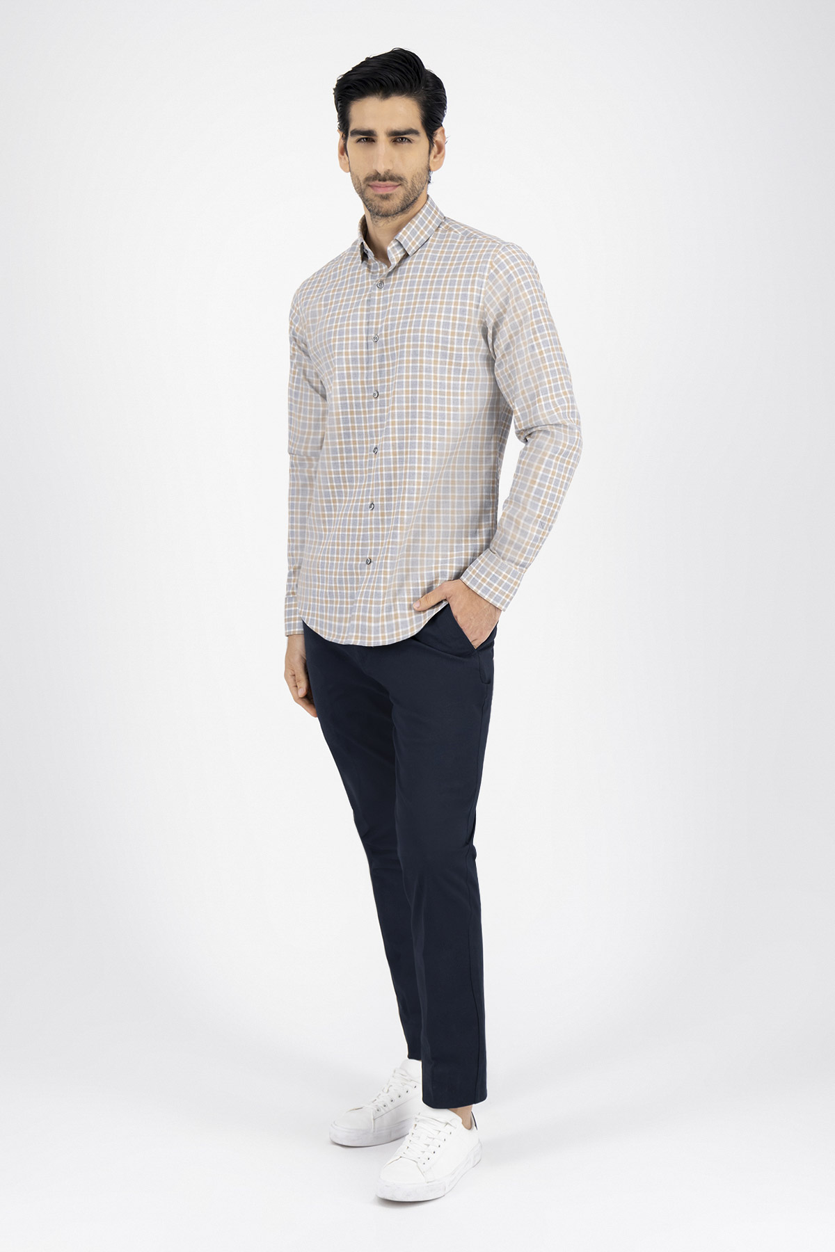 Camisa Casual Premium Cotton Slim Fit Café