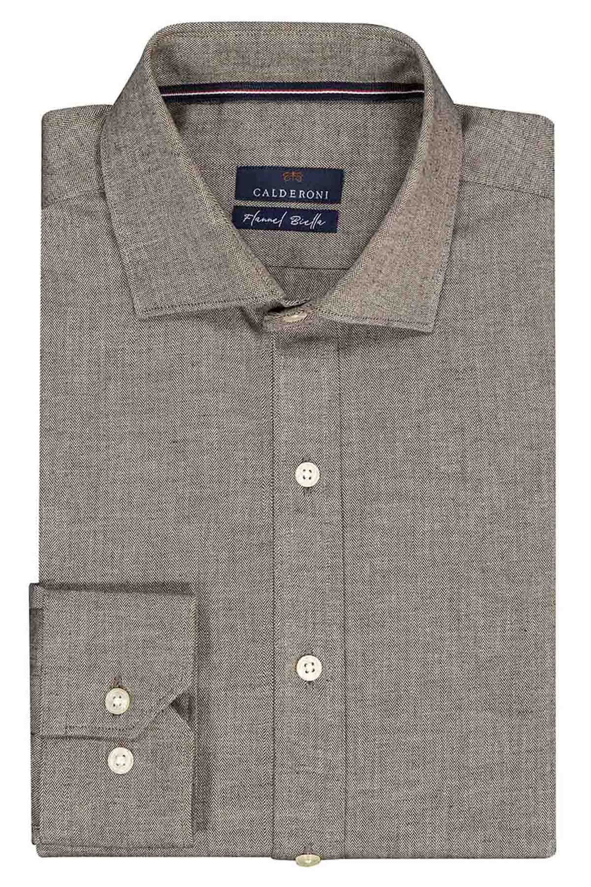 Camisa Casual Calderoni Color Café Regular Fit