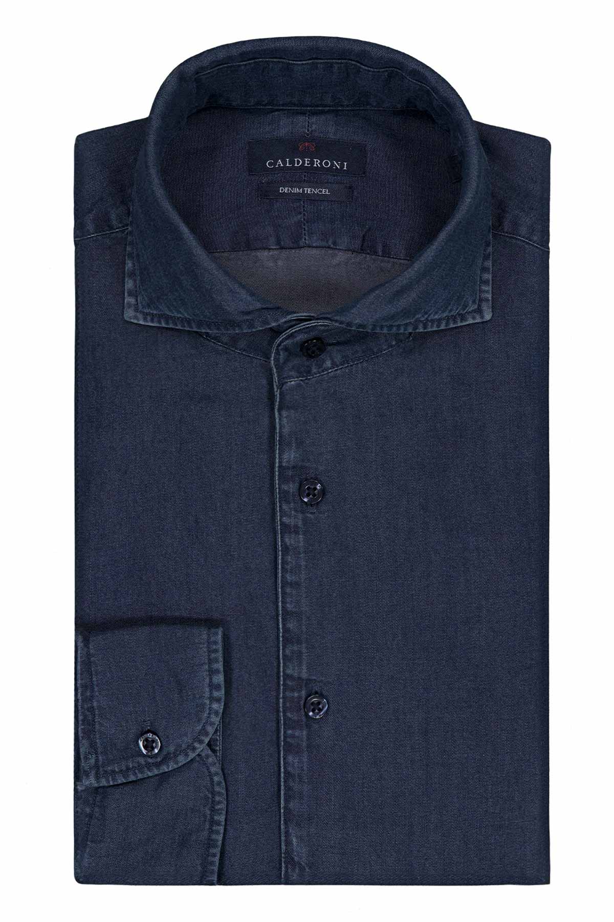 Camisa Casual DENIM TENCEL Calderoni Azul Marino Contemporary Fit